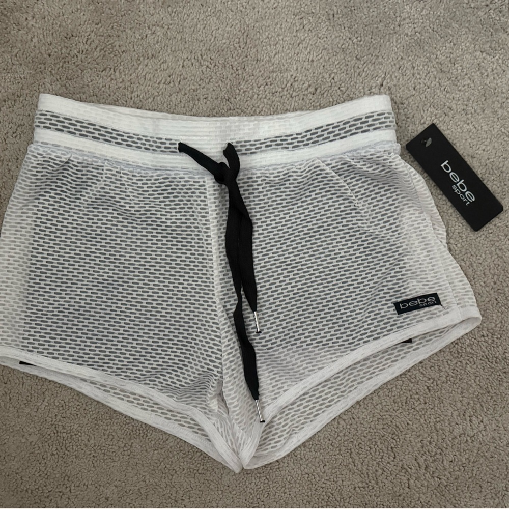 Bebe White Mesh Athletic Shorts